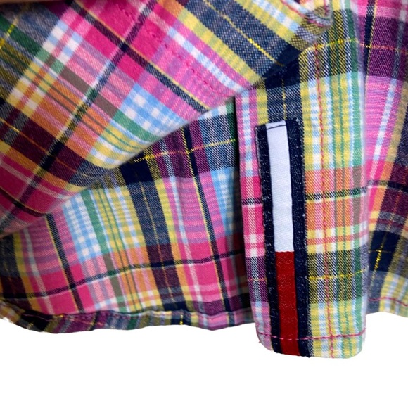 TOMMY HILFIGER Plaid W/Gold Metallic Thread~Cap Sleeves~Elastic Back Waist Sz SP - Picture 3 of 5